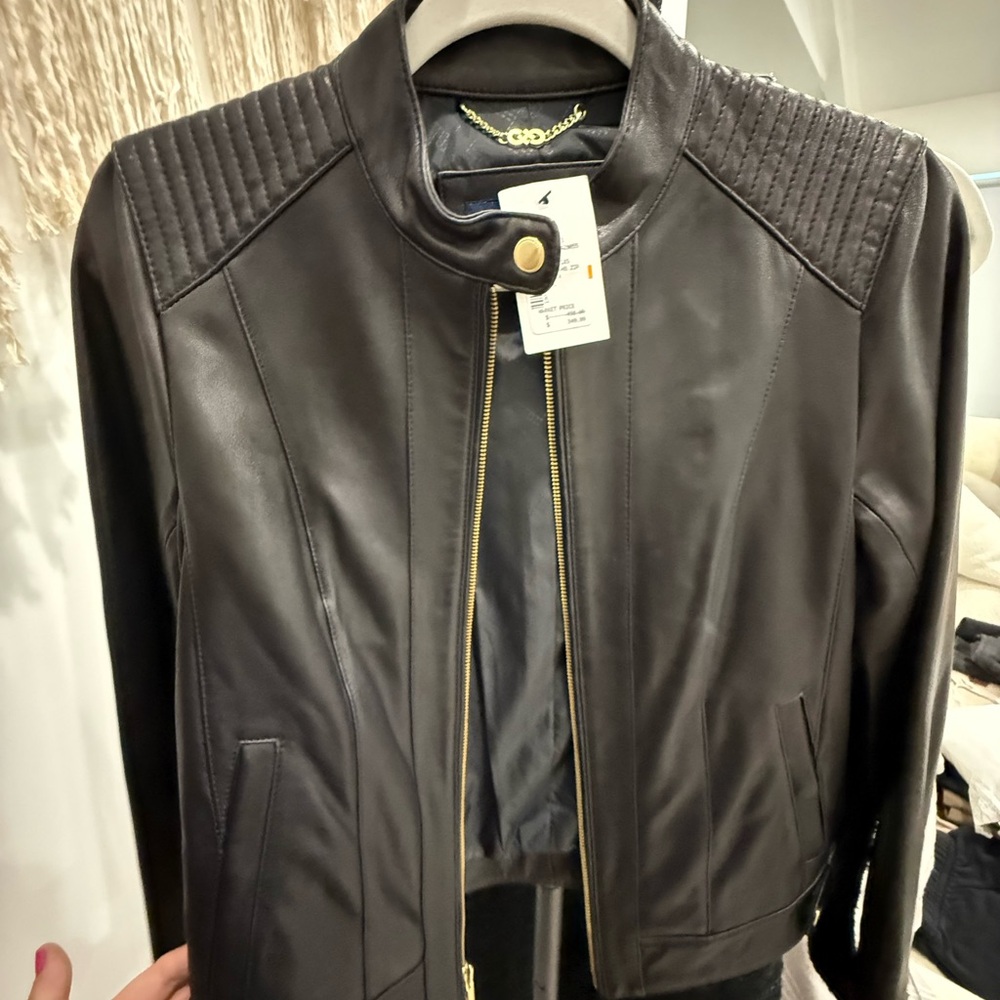 BNWT COLE HAAN - Black GENUINE Leather Jacket - SIZE SMALL
